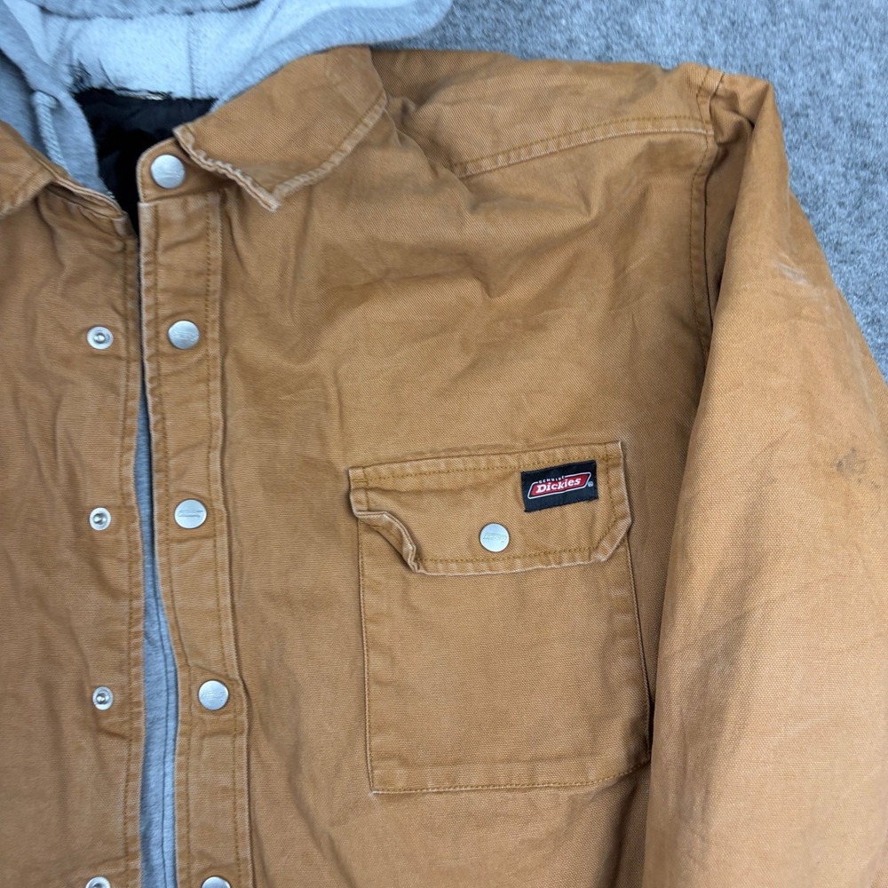 Dickies Hooded Canvas Jacket Mens Large Tan Brown Quilted Lined Workwear Coat - Picture 5 of 11
